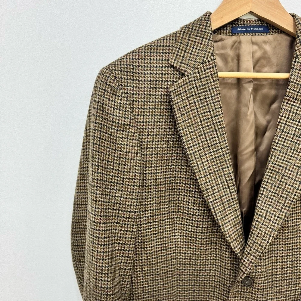 Alan Flusser Lambswool Blazer Sport Coat 40R Houndstooth browns neutrals